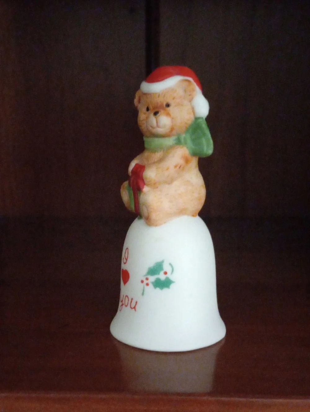 Vintage Russ Berrie Christmas Teddy Bear Ceramic Bell – I Love You Holiday Decor